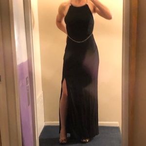 Vintage Open Back Full Gown Rhinestone Straps Slit